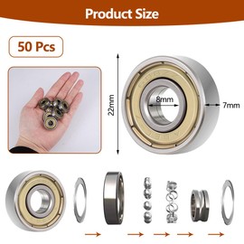 Pack of 50 608 ball bearings, ABEC-7 608zz ball bearings, 8 mm x 22 mm x 7 mm skateboard ball bearings, metal double shielded deep groove ball bearings, ball bearing 608zz, ball bearing 22 mm for