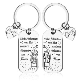 Goldziples Pack of 2 Key Chains Best Friend Gifts, Sister Keyring with Heart Engraving, Girlfriend Gift Ideas, Birthday Gift for Girlfriend, Friendship Gifts, silver