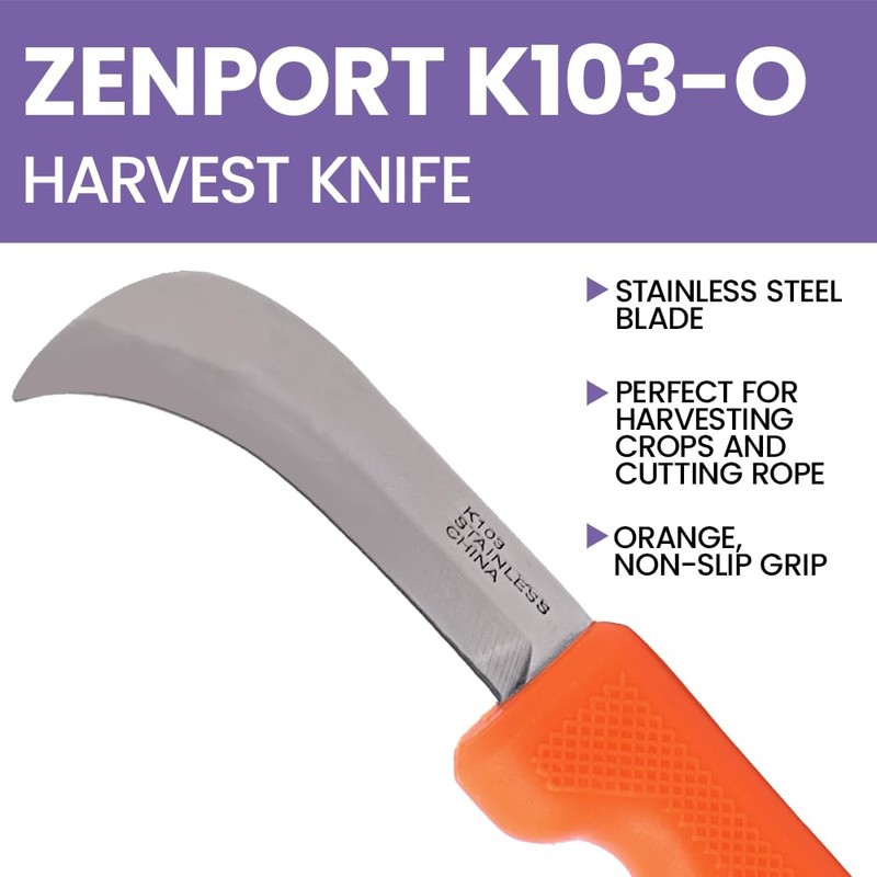 Zenport K103 Harvest Utility Knife, 3-Inch Stainless Steel Non-Serrated Blade
