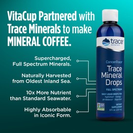 VitaCup Mineral Coffee with Trace Minerals, Hydrate, Replenish & Restore w/All Natural Sea Minerals, Electrolytes, Organic Coffee, Single Origin, Medium Dark Roast, Ground Coffee, 2 Bags 10oz Each