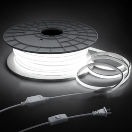 Samsion COB Led Strip Lights 150FT AC110V 120V Flexible LED Outdoor Rope Light Waterproof One Roll 6000K Daylight White 288Leds/M 45M Led Tape Lights with Switch Plug in IP67 for Holiday Decor