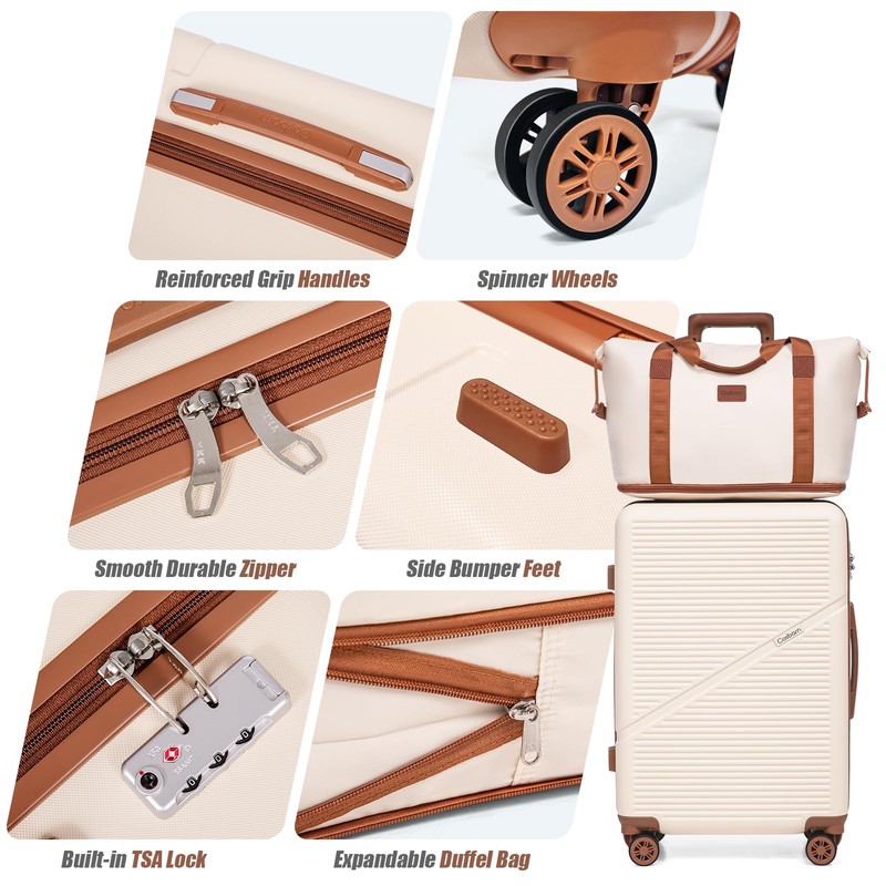 Cosbarn 5 Piece Luggage Sets with Spinner Wheels, Hardshell ABS