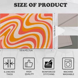 Placemats Set of 6,Retro 60s Waves Linen Table Mats Colorful Groovy Heat Resistant Place Mats Washable Dining Table Mats for Indoor Outdoor Kitchen Decor Easy Clean 12 x 18 Inch