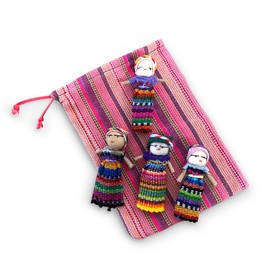 Thorness Set of 4 Guatemalan handmade Worry Doll with a colourful crafted storage bag | Worry Dolls for Girls | Worry Dolls For Boys | Anxiety Dolls | Worry Doll | Guatamalan Doll