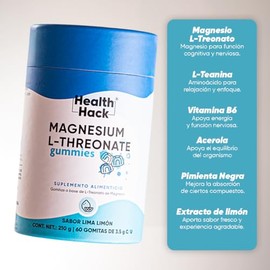 Magnesio L-Treonato 60 Gomitas para Adulto Sin Azúcar Alta Absorción h2Hack