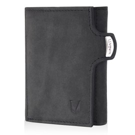 MAGATI Slim Wallet with Coin Compartment, RFID Protection, Mini Wallet Men & Women, Small, il Santo Card Holder, Shopping Trolley Chip Compartment, Wallet, Black vintage, XL coin compartment