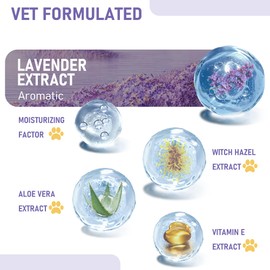 Pet Cleaning Glove Bathing Wipes for Dogs and Cats, Hypoallergenic Deodorizing No-Rinse Grooming Wipes for Paws, Body, and Butt, Perfect for Cat Dry Cleaning, Daily Care and Travel, Lavender, 8 Pcs