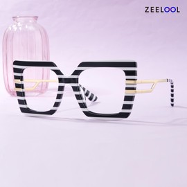Zeelool Oversized Square Blue Light Blocking Glasses for Women ZJGX444789, Black-white Stripe
