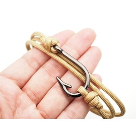 CRAFTMEMORE Fish Hook Pendant Bracelet - Made with 550 Military Paracord, Adjustable Bracelet & Anklet (Tan)