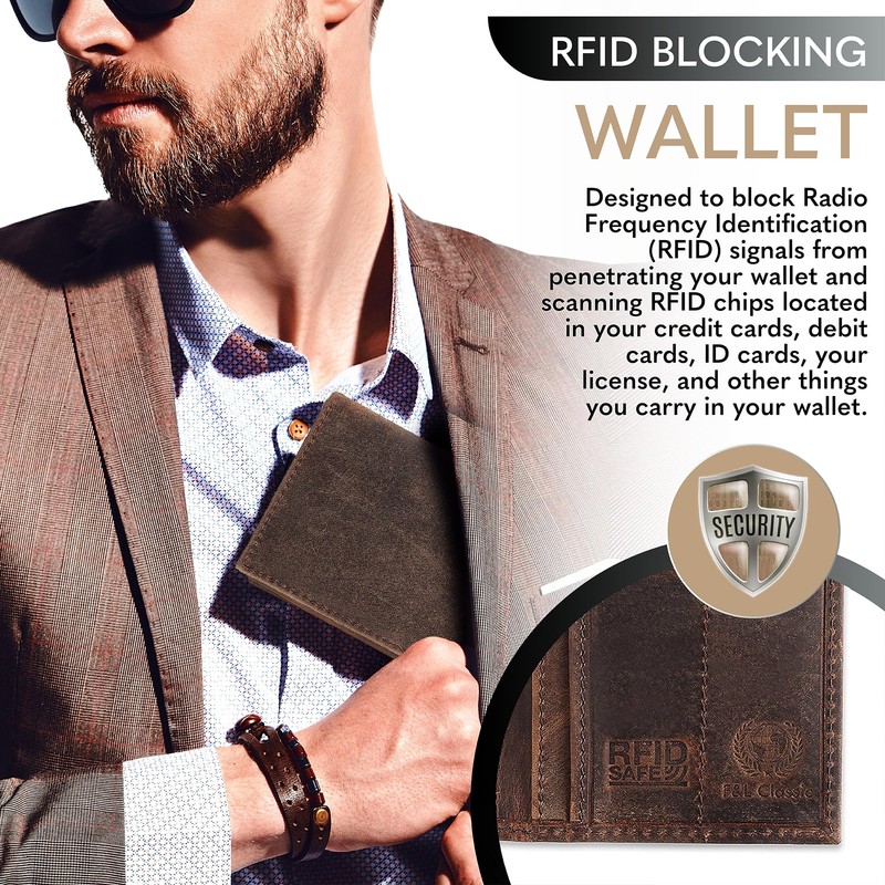 F&L CLASSIC Men's RFID Vintage Look Genuine Leather Long Bifold