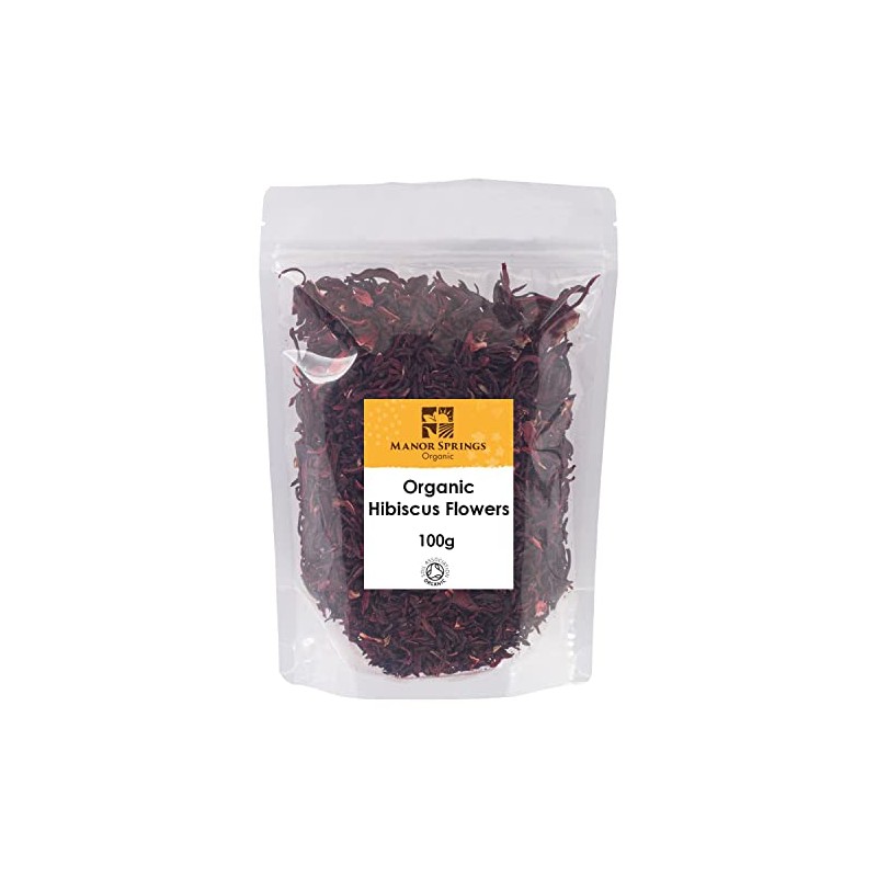 Organic Hibiscus Flowers Whole Petals 100g by Manor Springs Organic