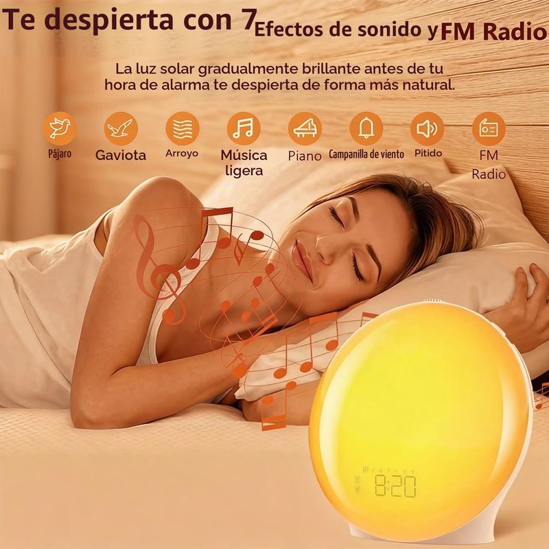 Despertador con Simulación de Amanecer YEXAOEKG VTYKJ y Doble Alarma
