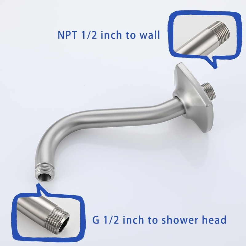 SWHYGER 8 Inch Angled Shower Arm Extension with Flange, Brushed