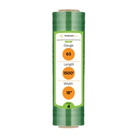 PSBM Green Stretch Wrap, 4 Pack, 18 Inch x 1500 Feet, 63 Gauge, Tinted/Transparent Hand Stretch Film Rolls for Packaging Moving Packing Pallets