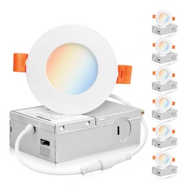 PARMIDA (6 Pack) 3 Inch 5CCT Ultra-Thin LED Recessed Ceiling Light with Junction Box, 5 Color Selectable 2700K/3000K/3500K/4000K/5000K, 8W, Dimmable Canless Wafer Slim Panel Downlight, IC Rated, ETL