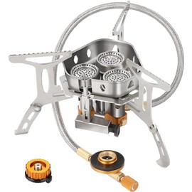 Fornello da Campeggio Mini Stufa Compatto Fornellino Antivento a Gas Pieghevole in Acciaio con Accensione Piezoelettrica per Trekking Picnic Emergenza (5800 WATT)