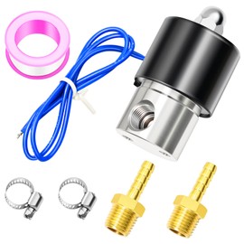 ERGAOBOY 1/4 inch BSP 12 V stainless steel electric solenoid valve with barb connection, suitable for water, air, fuel, gas closed