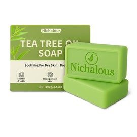 Nichalous Tea Tree Oil Soap, Tea Tree Relief Soap Bar, Deep Pore Cleansing, All Natural Remedy Skin Cleanser, Gentle Exfoliating Bar Soap for Men & Women – 3.5 oz
