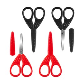 Children’s Blunt‑Tip Safety Scissors with Protective Caps, 4‑Pack (2 Red & 2 Black) Kids Scissors Ergonomic Plastic Handles, Stainless Steel Blades for DIY & School Art