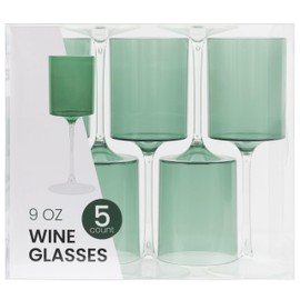 PLASTICPRO 10 Pack Plastic Wine Goblets 9 oz Two Tone Elegant Disposable Wine Glasses with Stem Reusable Hard Plastic Drinking Glasses for Parties Weddings, Green and Clear
