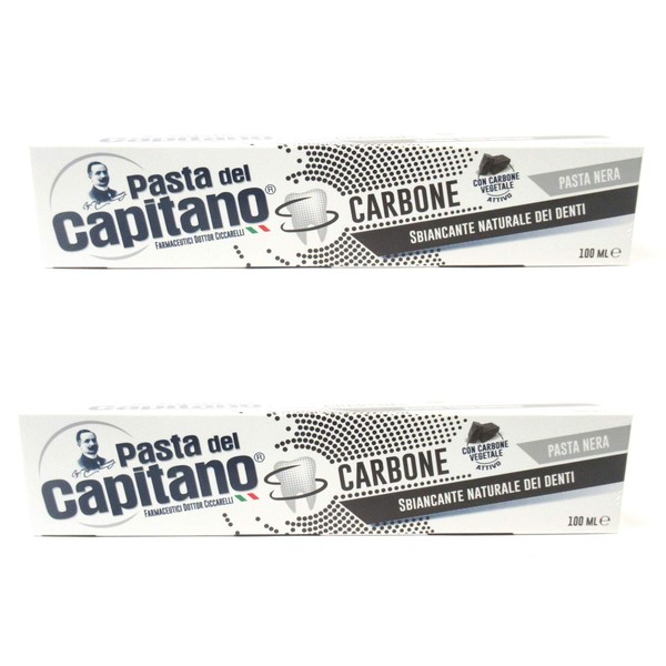Pasta del Capitano Carbone Whitening Black Toothpaste 100ml 3.38fl.oz, Pack of 2