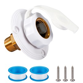 Gedlex RV Water Inlet Flange Brass with Check Valve 3/4 NH Female to RV Water Inlet Replacement 1/2 NPT Male Flush Mount Lead-free Brass Water Inlet with Dust Plug for RV Camper Motorhome