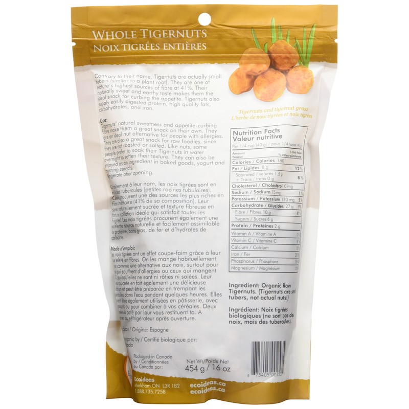 Ecoideas Organic Tigernuts, Whole, 454g