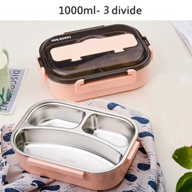 amropi Bento Box Stainless Steel Lunch Containers 2/3/4/5 Compartment Food Storage with Chopsticks and Spoon (Pink, 3 Compartment)
