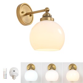 HEQIQEH Vintage Rechargeable Battery Operated Wall Sconce with Milky White Globe Glass Shade, Dimmable Cordless Wall Mounted Lamp with Remote Control for Indoor Bedroom Vanity Bathroom