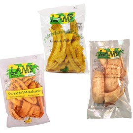Lam's Plantain chips, banana chips, Sweet || Maduro || Yuca || Cassava strips || Regular Plantain Chips || 2.5 oz (1Lam's Sweet+1Lam's Yuca+1Lam's Regular)