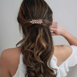 Yheakne Boho Leaf Hair Comb Gold Hair Comb Barrette Metal Leaf Side Comb Headwear Decorative Head Comb Headpiece Branch Leaf Hairpiece Bridal Hair Accessories for Women and Girls (Gold)