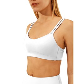 MEIVSO Women's Seamless Sports Bra Longline Spaghetti Straps Wirefree Workout Yoga Bra White L