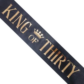 PartyForever 30th Birthday Sash 30th Birthday King Decorations for Her Made of Black Satin Fabric with Rose Gold Letters for Men
