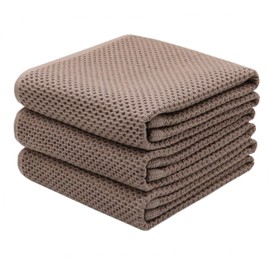 Mia'sDream Cotton Dish Towels for Kitchen, Kitchen Towels, Hand Face Head Towel Waffle Weave, Soft and Absorbent Bath Guest Gym Towel Washcloths, 13inch x 28inch 3 Pack (Brown)