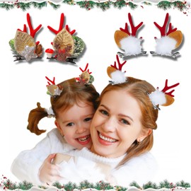 2Pairs Christmas Hair Clip - Cute Christmas Reindeer Antlers Headdress, Christmas Reindeer Antlers Ears Hairpins, Christmas Party Hair Accessories for Girls Women Red