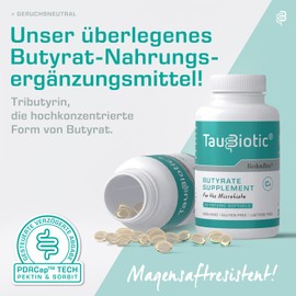 TauBiotic by RedoxBox - Butyrate (Tributyrin 500 mg) for Microbiota Dietary Supplements - 90 Enteric Soft Capsules