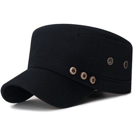 Rumnoke Cadet Army Caps Twill Flat Top Baseball Cap Adjustable Cotton Military Hat for Men Women Three Black