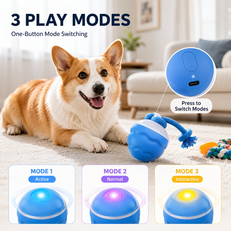 Smart Interactive Dog Toy Ball with Rope, USB Rechargeable Automatic