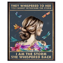 They Whispered to Her You Cannot Withstand The Storm - Positive Motivational Uplifting Encouragement Gifts for Women Teens - Inspirational Quote Wall Art - Boho Decoration Print - Dragonfly Wall Decor