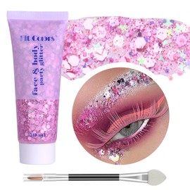 Body Glitter Gel Chunky Sequins Glitter Liquid Gel Festival Glitter Face Mermaid Sequins Glitter Cosmetics for Hair, Face, Body, Nail (Pink 50 ml)
