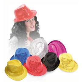 Carnival Devil Sequin Hat in Various Colours Trilby with Sequins Party Hat New Year's Eve Accessory Size Approx. 58 cm (Red)