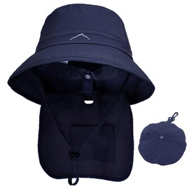 WANYI Sun Hat Men Women UV Protection Fishing Bucket Hats with Neck Flap Foldable Summer Fishermen Hat Waterproof Breathable Safari Hat for Beach, Cycling, Hiking, Gardening 55-58CM (Navy)