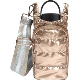 LESCATO Original Crossbody Water Bottle Bag/Water Bottle Holder Bag/Quilted Puffer Tote Tumbler Holder with Pockets for Phone & Accessories/For walking, hiking, workout/BEST GIFT for woman (Gold)