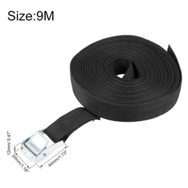 sourcing map 1 Pack Lashing Strap with Cam Buckle 9 m x 25 mm 80 kg Load Cap Polypropylene for Transport Cargo Black