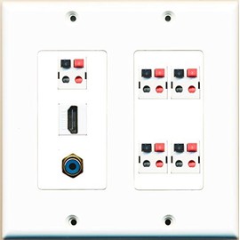 RiteAV Hdmi RCA Blue 5.1 Speaker Jack Wall Plate White