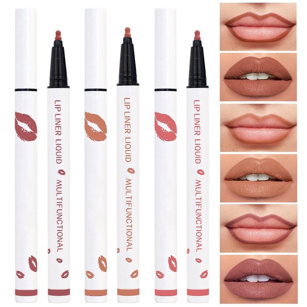 Kaely 3Pcs Mocha Nude Beige Matte Lip Stain Marker,2in1 Liquid