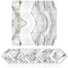16 pegatinas de azulejos con patrón de mármol para decoración de cocina, baño, calcomanías para despegar y pegar (6 x 6 pulgadas)