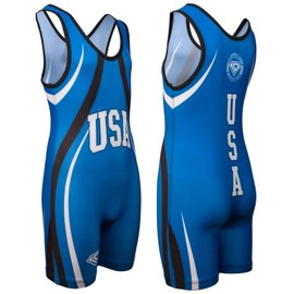 KO Sports Gear - Unisex Wrestling Singlet (USA Blue, Adult X-Small)
