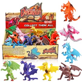 Dragon Toys,12 Piece Assorted Realistic Looking Dragon Figure,4 Inch Mini Dragons Sets with Gift Box,ValeforToy Non-Toxic Safety Materials ABS Vinyl Plastic Dragon,Party Favors Toy for Boys Kids