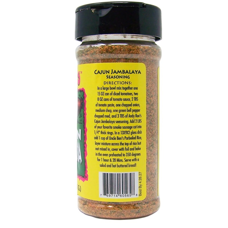 Andy Roo's Salt-Free Cajun Jambalaya Creole Seasoning, 4 Ounce Shaker